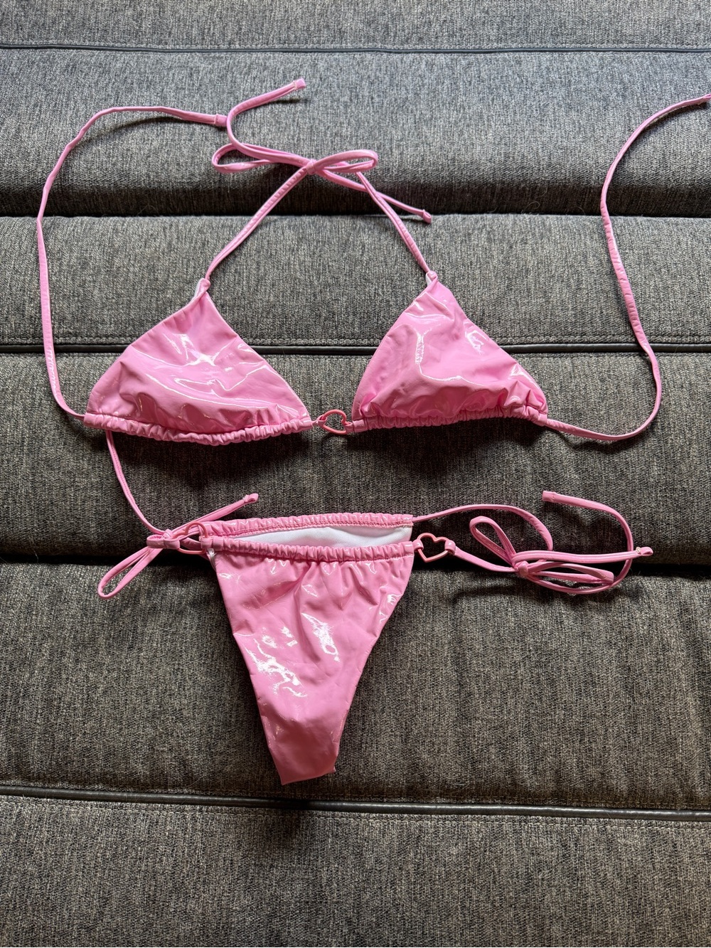 Shiny Pink Triangle String Bikini Set